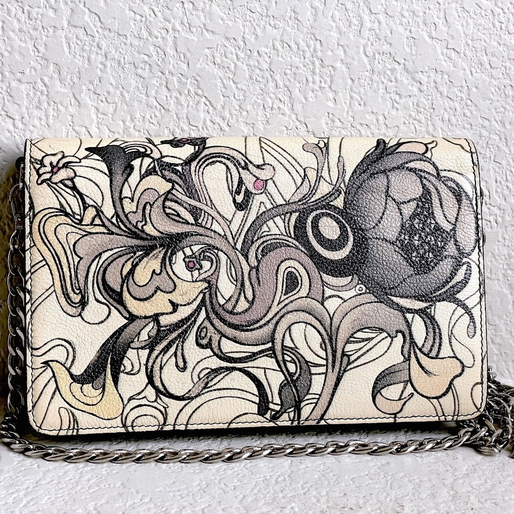 Prada Signature X James Jean Rabbit Print Leather Wallet on Chain Crossbody Bag - Picture 2 of 12